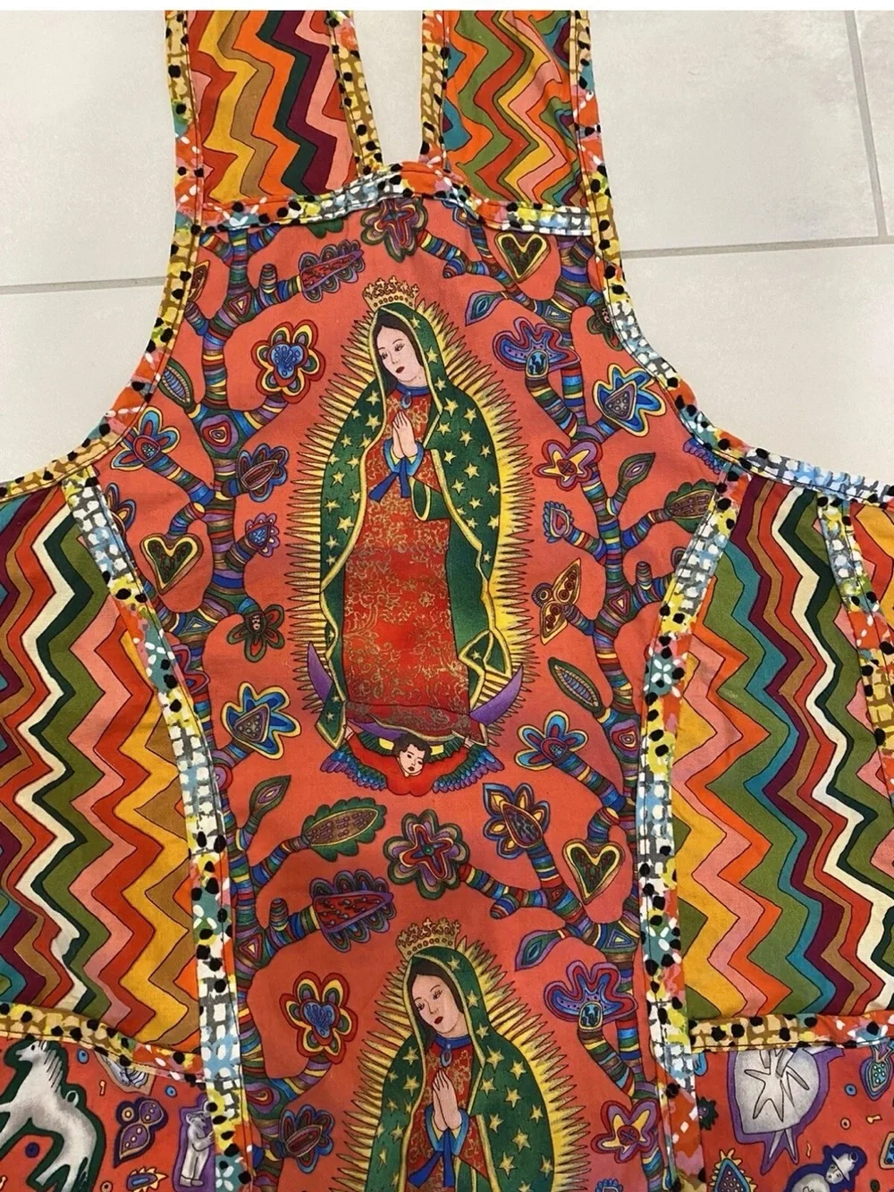 Vibrant Orange Patterned Our Lady of Guadalupe Cath Apron-003*